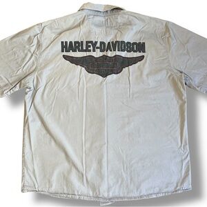 Vintage Harley Davidson Button Down‎ Pocket Big Logo Gray Graphic Mens Sz L 2010
